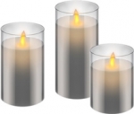 LED vlam flakker kaars in grijs glas set van 3 