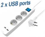 Stekkerdoos 3-voudig met 2x USB aansluting 5.00m