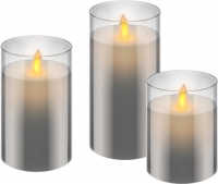 LED vlam flakker kaars in grijs glas set van 3 